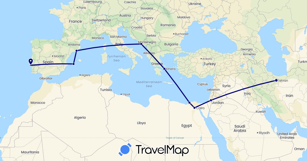TravelMap itinerary: driving in Egypt, Spain, Greece, Croatia, Iran (Africa, Asia, Europe)